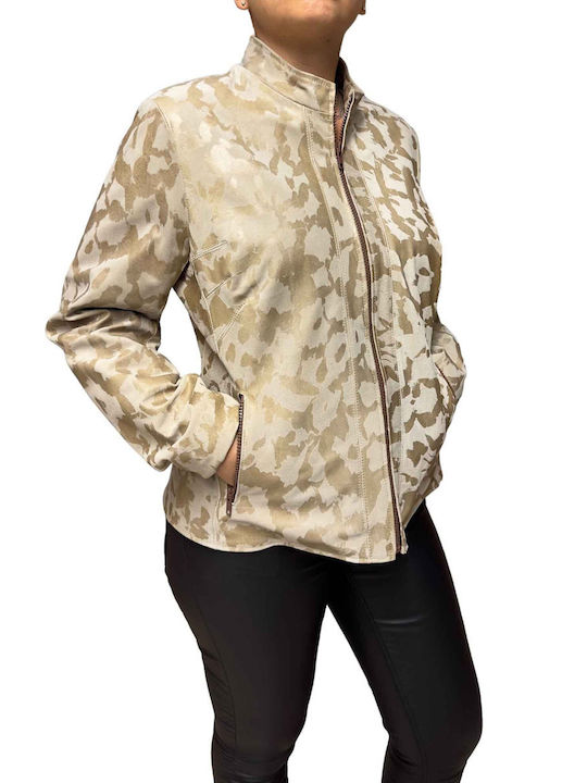 MARKOS LEATHER Women's Short Lifestyle Leather Jacket for Winter Beige