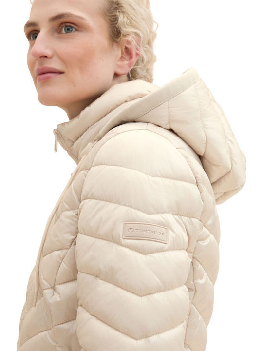 Women's Short Puffer Jacket for Winter Dusty Beige