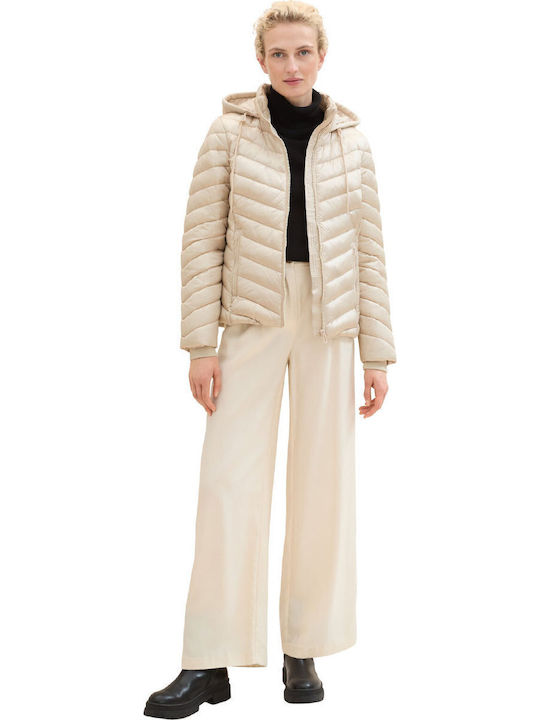Women's Short Puffer Jacket for Winter Dusty Beige