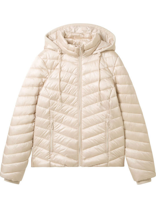 Women's Short Puffer Jacket for Winter Dusty Beige