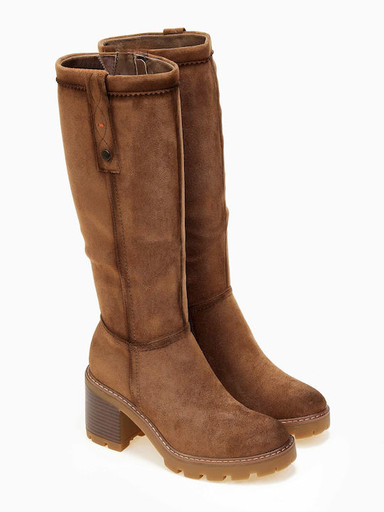 Wildleder Damenstiefel mit hohem Absatz Camel
