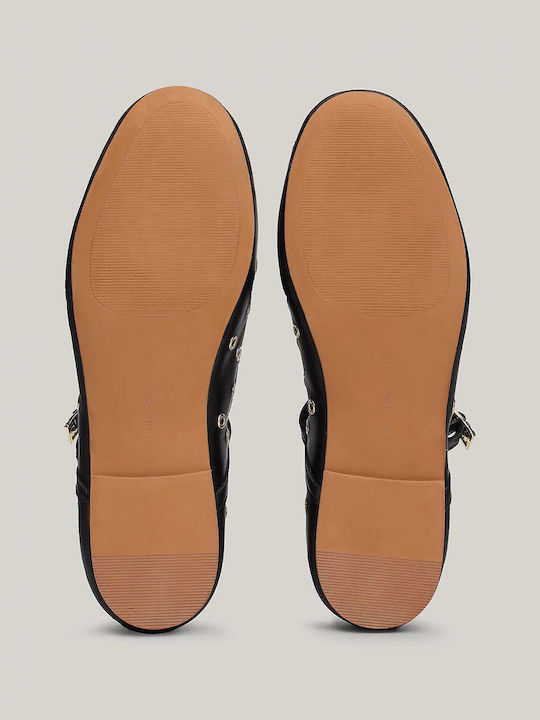 Synthetic Leather Pointy Ballerinas With strap Black
