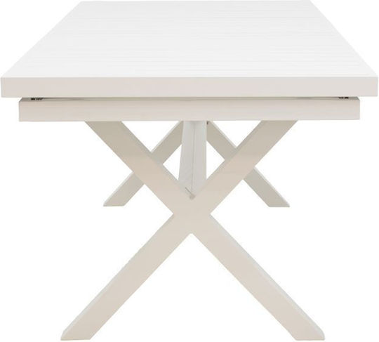 Dagyn Outdoor Dinner Extendable Table with Wood Surface and Aluminum Frame White 180(+60)x90x76cm