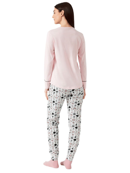 Minerva Winter Damen Pyjama-Set Baumwolle Rose