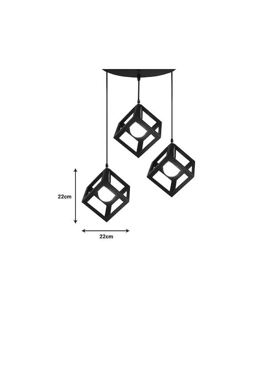 Pakketo Kibe Pendant Light Three-Light for Socket E27 Black