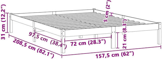 Vidaxl Bed Frame Without Mattress 193x203cm Solid Pine Wood 1 Piece Double Brown
