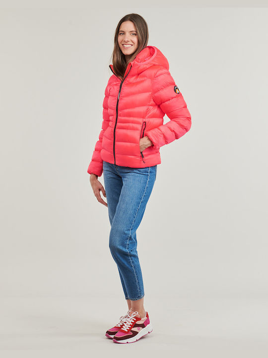 Superdry Fuji Κοντό Γυναικείο Puffer Μπουφάν για Χειμώνα Ροζ