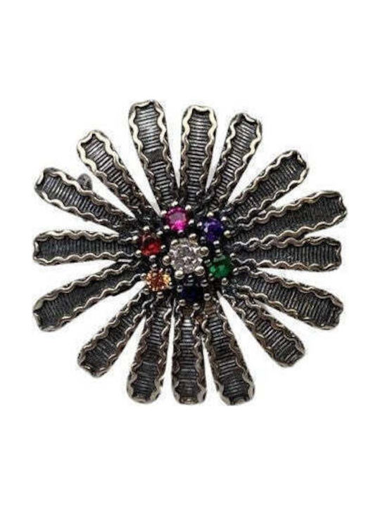 925 Silver Filigree Flower Brooch Stone