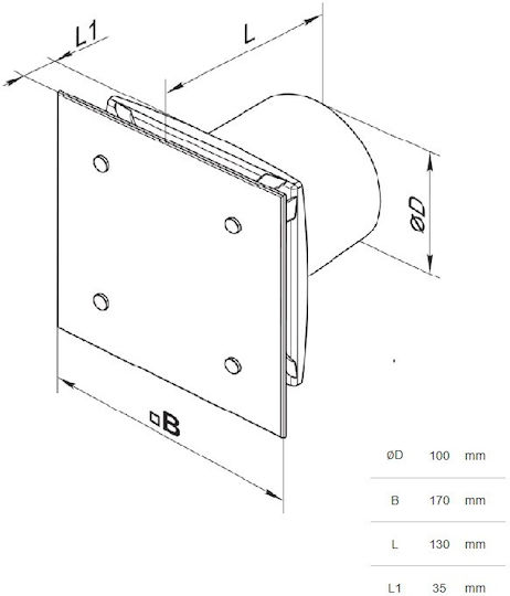 Vents Modern Επιτοίχιος Εξαεριστήρας Μπάνιου 100mm