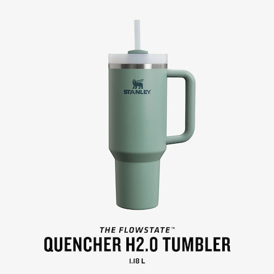 Stanley Quencher H2.O Handled Tumbler Thermos Stainless Steel BPA Free 1.18lt Shale with Straw and Handle