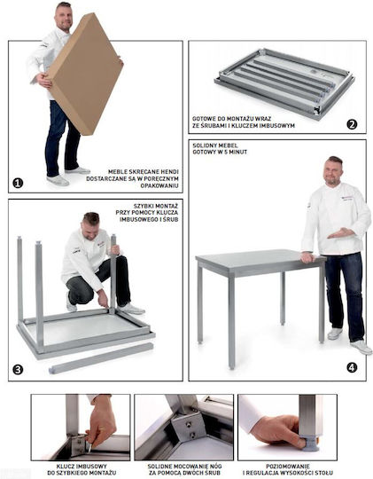 Wall-mounted Stainless Steel Kitchen Work Table Edge 80x60cm Hendi 811238