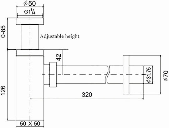 Naron Kupfer Siphon Spülbecken mit Ausgang 32mm Bronze