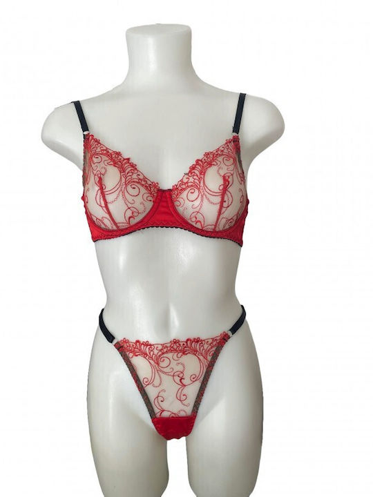 Modern Ocean Underwear Set with Slip Red