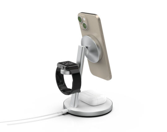 Mobile Origin Ασύρματος Φορτιστής Qi2 GaN με Θύρα USB-C και Καλώδιο USB-C - USB-C 35W Λευκός (PowerStand 3in1)