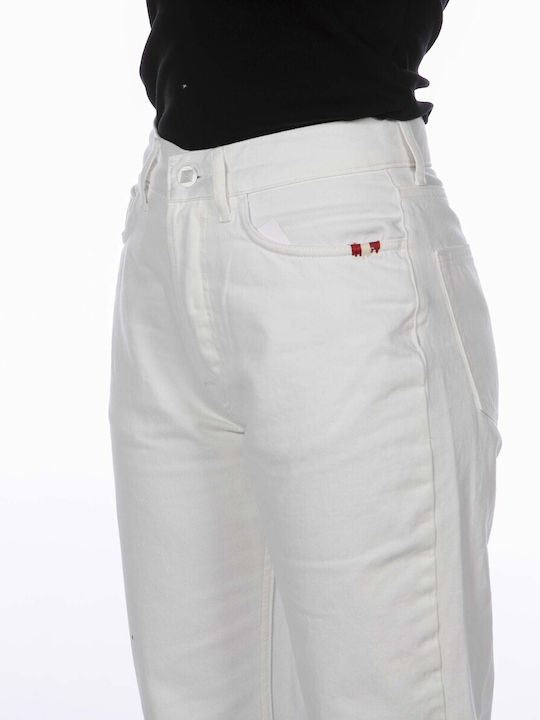 Amish High Waist Women's Jean Trousers Flared in Regular Fit White