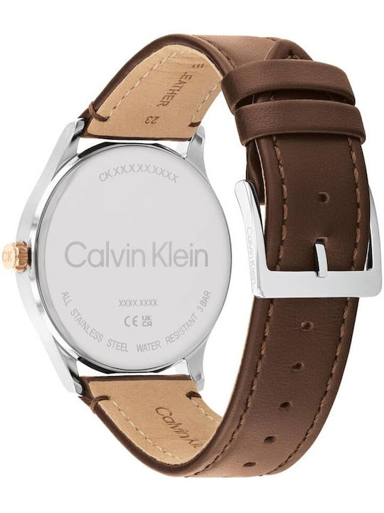 Calvin Klein Ascend Ανδρικό Ρολόι 43mm Μπαταρίας με Καφέ Δερμάτινο Λουράκι