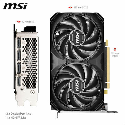 MSI GeForce RTX 4060 Ti 8GB GDDR6 Ventus 2x Black 8G OC Κάρτα Γραφικών