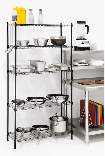 Wire Shelving Unit Openwork Black Color 180x90x35cm Up To 150kg
