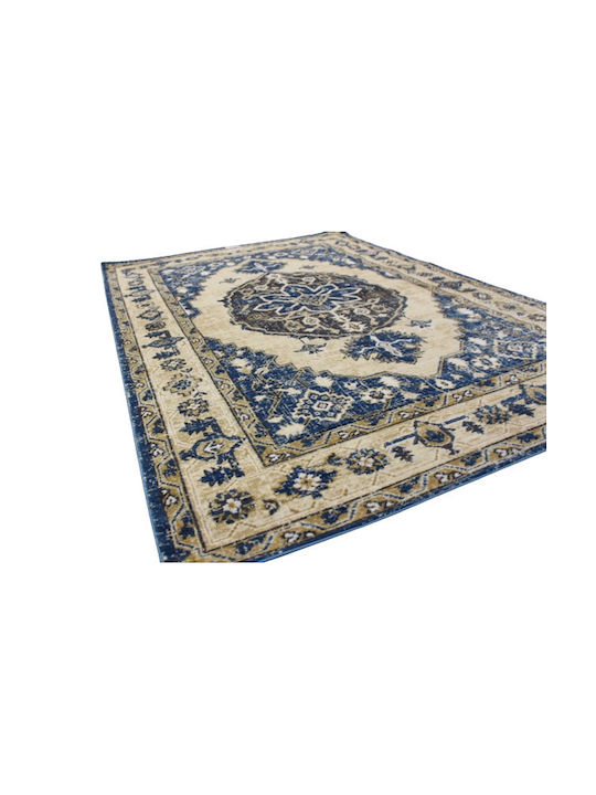 Rug Rectangular Cotton Ivory Blue