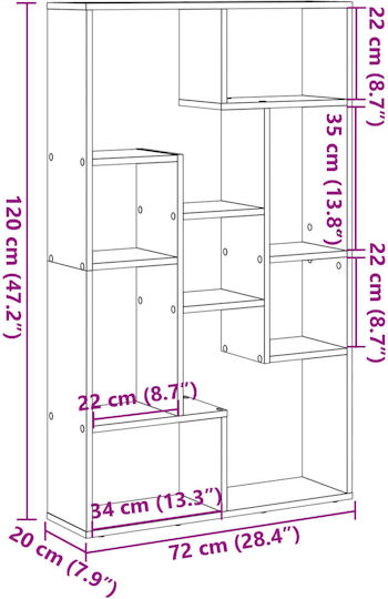 Bücherschrank Räuchereiche 72x20x120cm