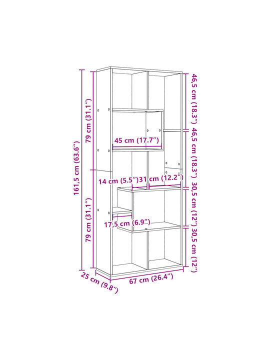 Bookcase Brown 67x25x161.5cm