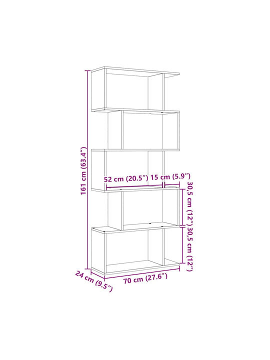 Grey Bookcase 70x24x161cm