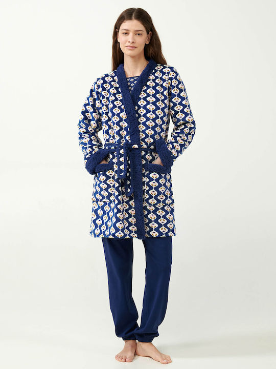 Vamp Winter Damen Vlies Robe Blue Print