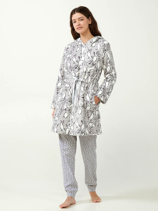 Vamp Winter Damen Vlies Robe Light Gray