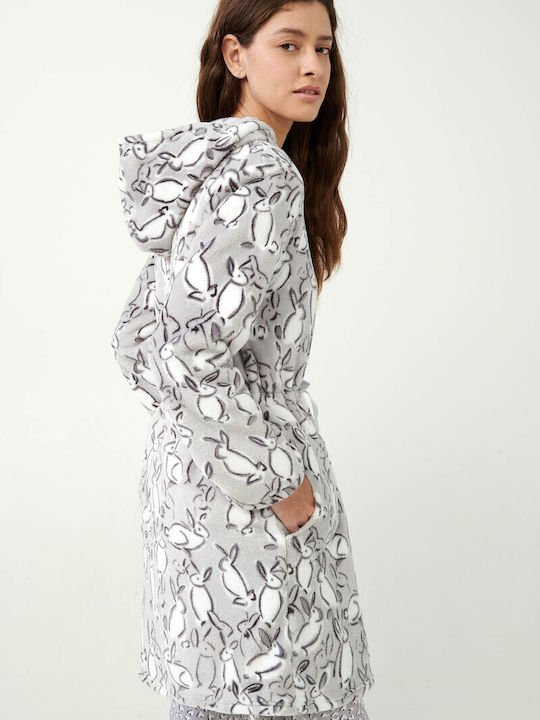 Vamp Winter Damen Vlies Robe Light Gray