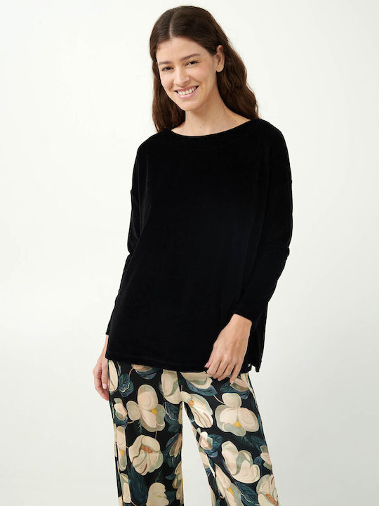 Vamp Winter Women's Velvet Pyjama Top black