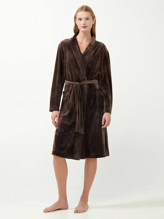 Vamp Winter Women's Velvet Robe Brown Cocoa