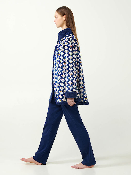 Vamp Winter Damen Vlies Robe Blue Print
