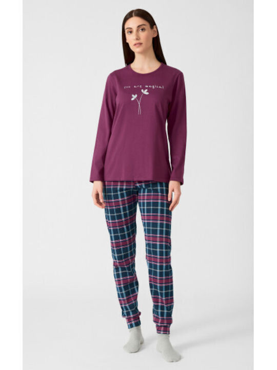 Minerva Winter Damen Pyjama-Set Baumwolle Damask