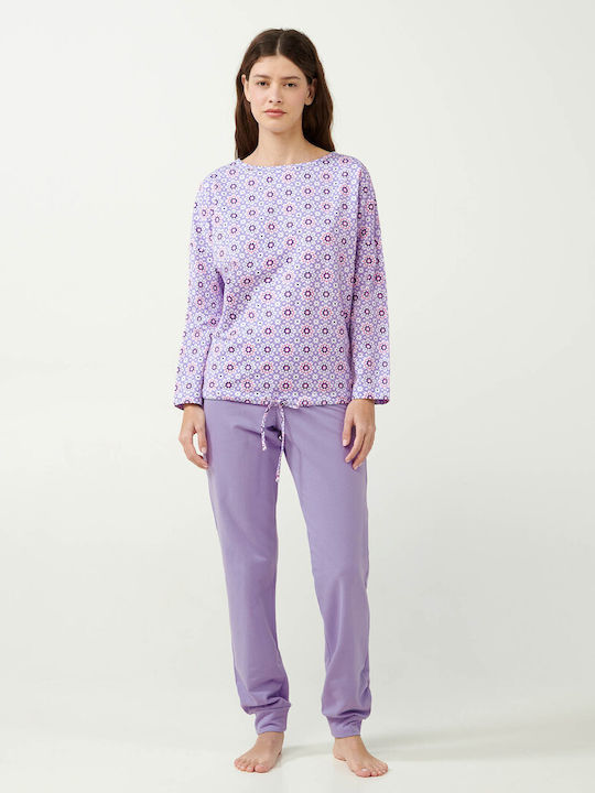 Vamp Winter Damen Baumwolle Pyjama-Oberteil Lilac, Lavender Sweet