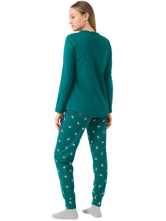 Minerva Winter Damen Pyjama-Set Baumwolle Green