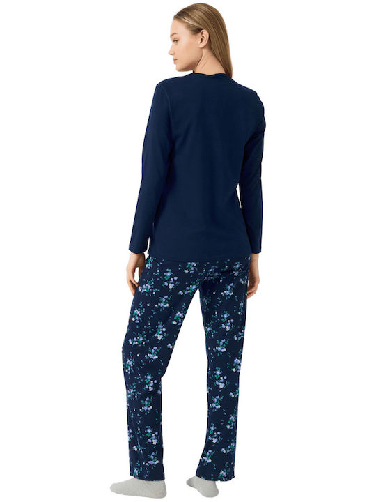 Minerva Winter Women's Pyjama Set Cotton Blue Marine Floral