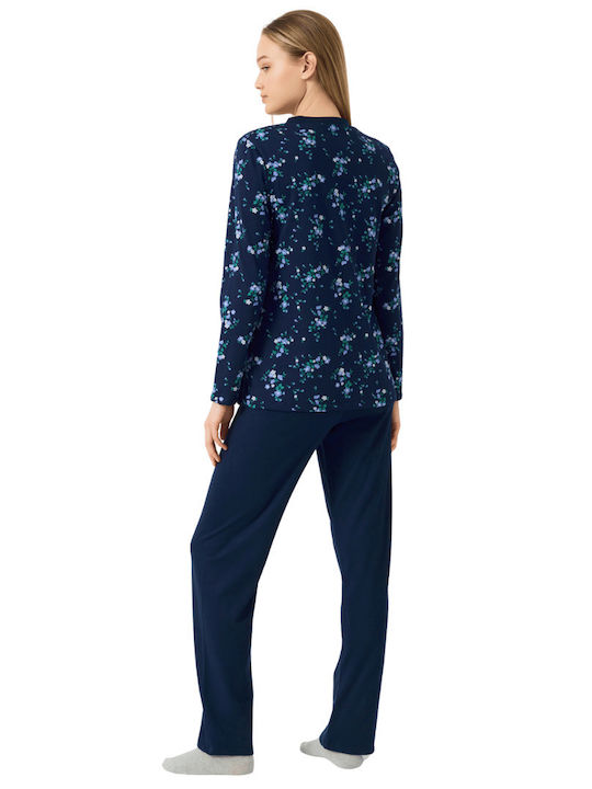 Minerva Winter Women's Pyjama Set Cotton Navy Blue Floral