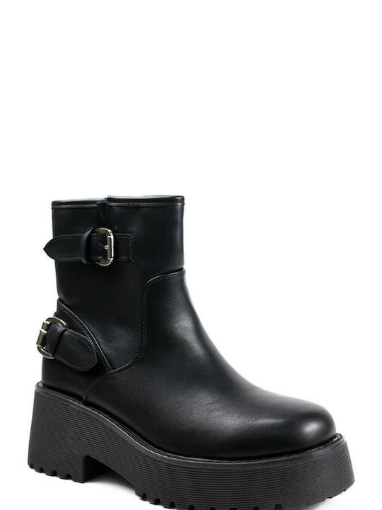 Black Ankle Boots with Unique Rubber Sole