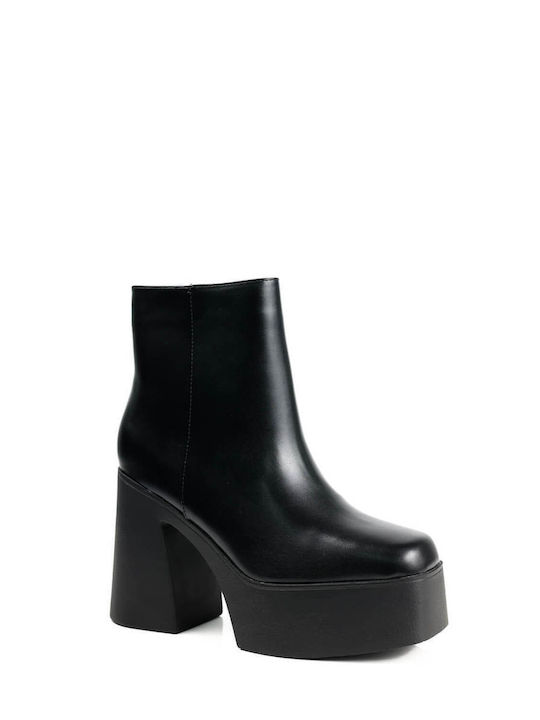 Black Ankle Boots with Thick Heel and High Platform