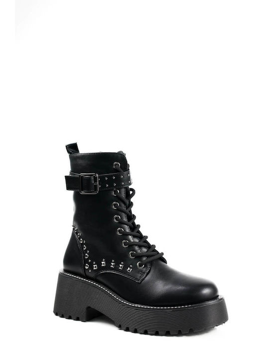 Black Ankle Boots with Decorative Studs