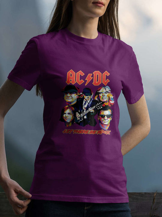 iLovePrints Ac/dc Poster T-shirt AC/DC Purple Cotton