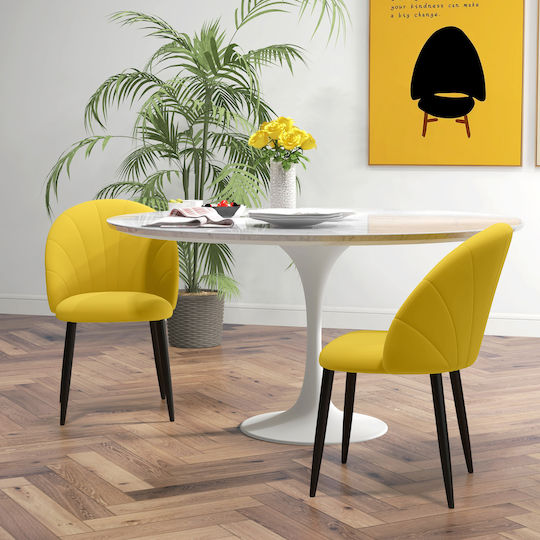 Dining Room Fabric Chair Yellow and Black 52x54x79cm 2pcs