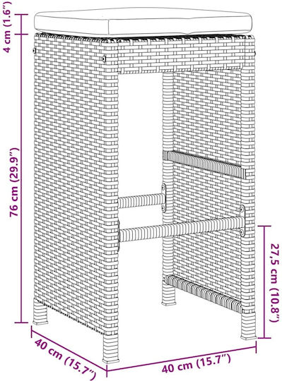 Scaun Rafturi și dulapuri pentru vin de Grădină Rattan cu pernă Negru 2buc 40x40x76cm