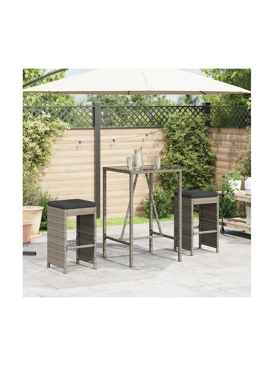 Hocker für Bar Für den Außenbereich Rattan mit Kissen Gray 2Stück 40x40x76cm