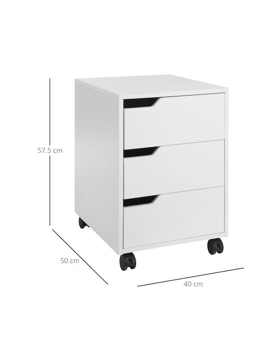 Schublade Büro aus MDF & Metall mit Rollen White 40x50x57.5cm