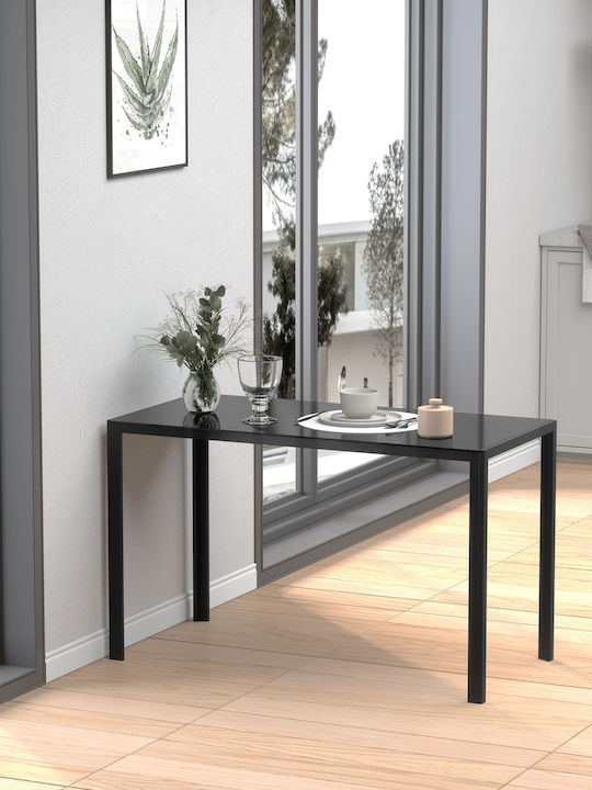 Table Kitchen with Glass Surface Black Velvet-Black Metal 120x60x75cm