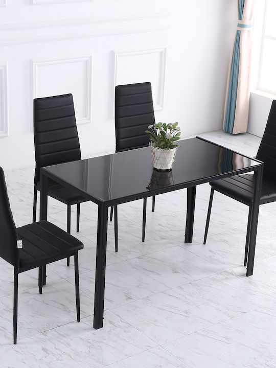 Table Kitchen with Glass Surface Black Velvet-Black Metal 120x60x75cm