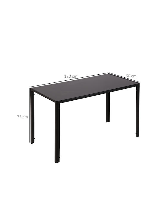 Table Kitchen with Glass Surface Black Velvet-Black Metal 120x60x75cm