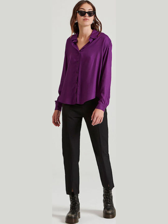 Women's High-waisted Fabric Capri Trousers Regular Fit Black