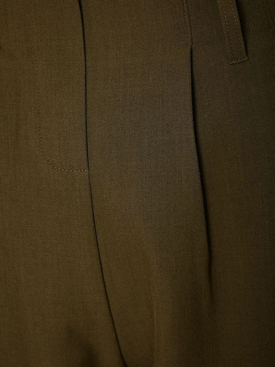 Damen Stoff Hose mit Gummizug Khaki